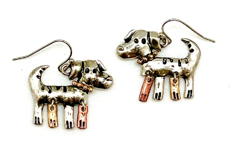 Ladies earrings mid-century modern looks-Patina Dog Earrings with moveable legs