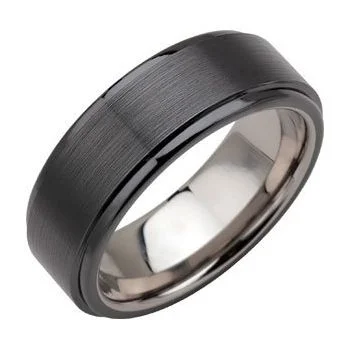 Ladies rings minimalist art styles-Tungsten & Ceramic Couture® 8 mm Ridged Band