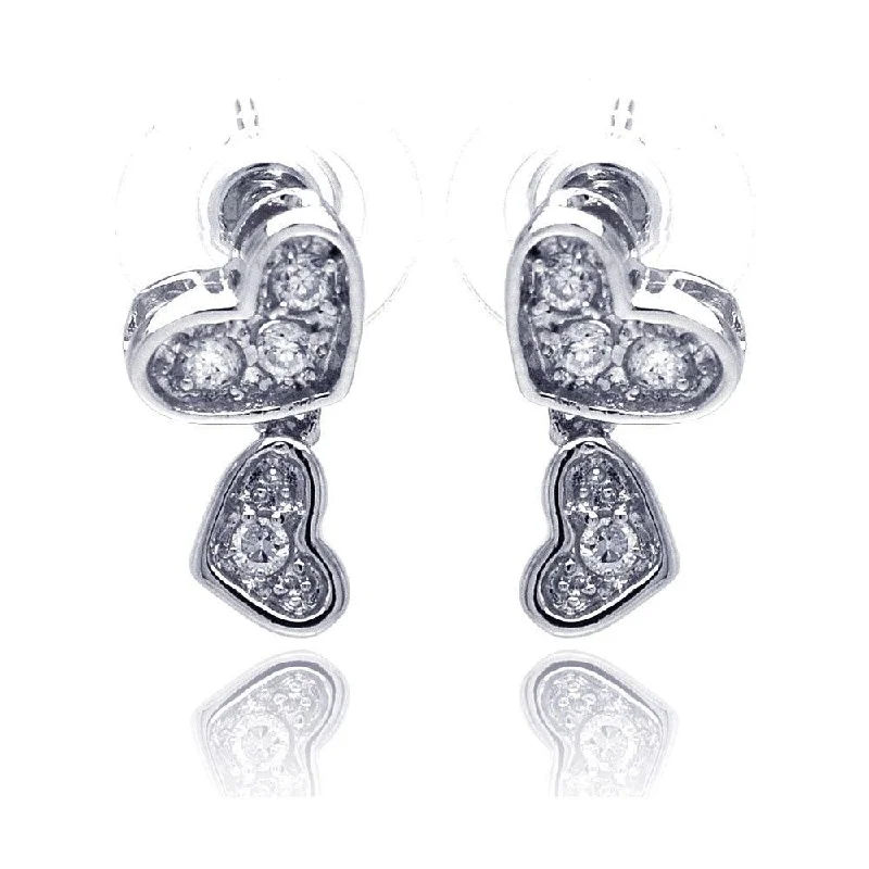 Ladies earrings luxurious bold designs-Silver 925 Rhodium Plated Heart CZ Inlay Dangling Stud Earrings - BGE00115