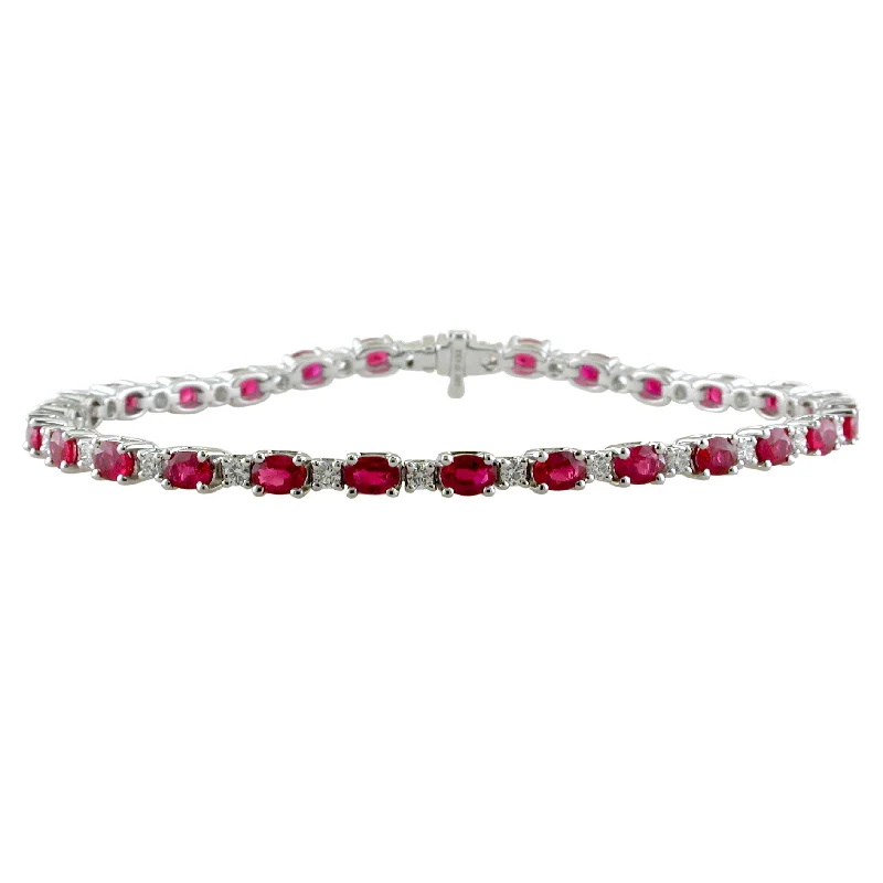 ladies bracelet filigree emerald-Ruby & Diamond Tennis Bracelet 18K White Gold 7 Carats