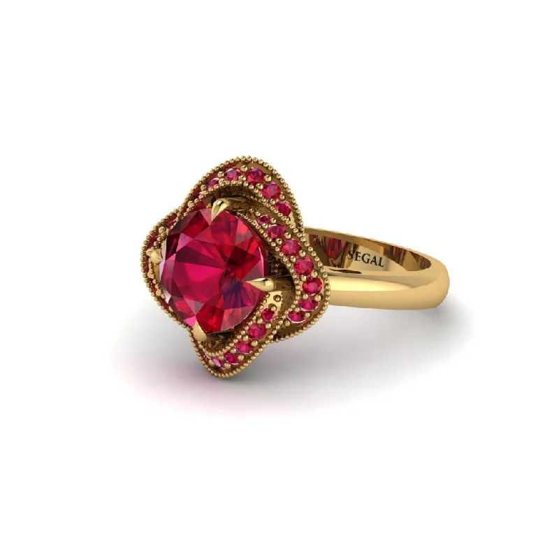 Ladies engagement rings ethical diamonds-Ruby Floral Infinity Engagement Ring - Brinley No. 55