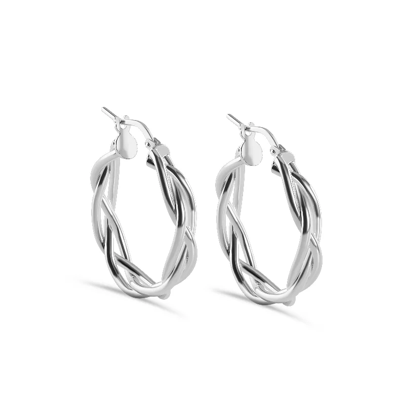 Ladies earrings nameplate style earrings-High Polished 925 Sterling Silver Weave Hoop Earring - LS-S20025-SS-25