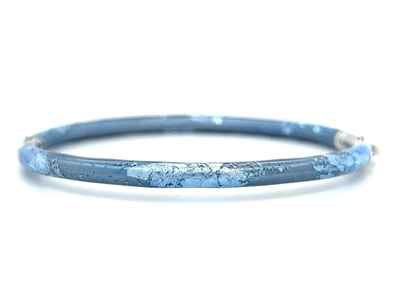 ladies bracelet textured sapphire-Sterling Silver Gold Leaf & Blue Sapphire Enamel Bangle Bracelet by SOHO