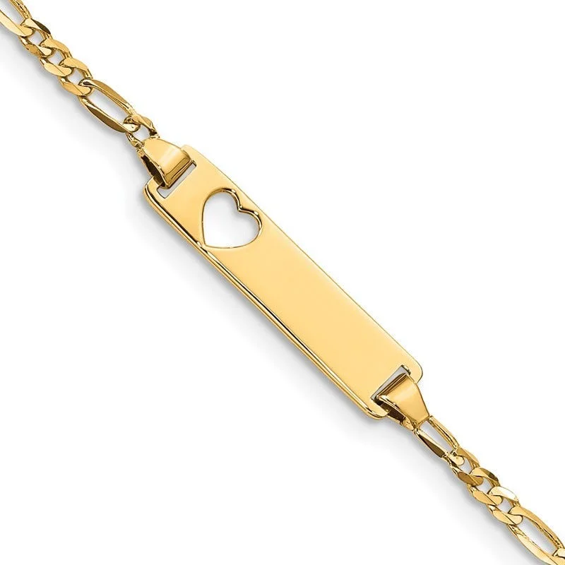 ladies bracelet personalized yellow topaz-14k Cut-out Heart Figaro Link ID Bracelet