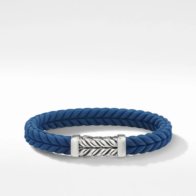 ladies bracelet fall cyber monday-David Yurman Chevron Blue Rubber Link Bracelet