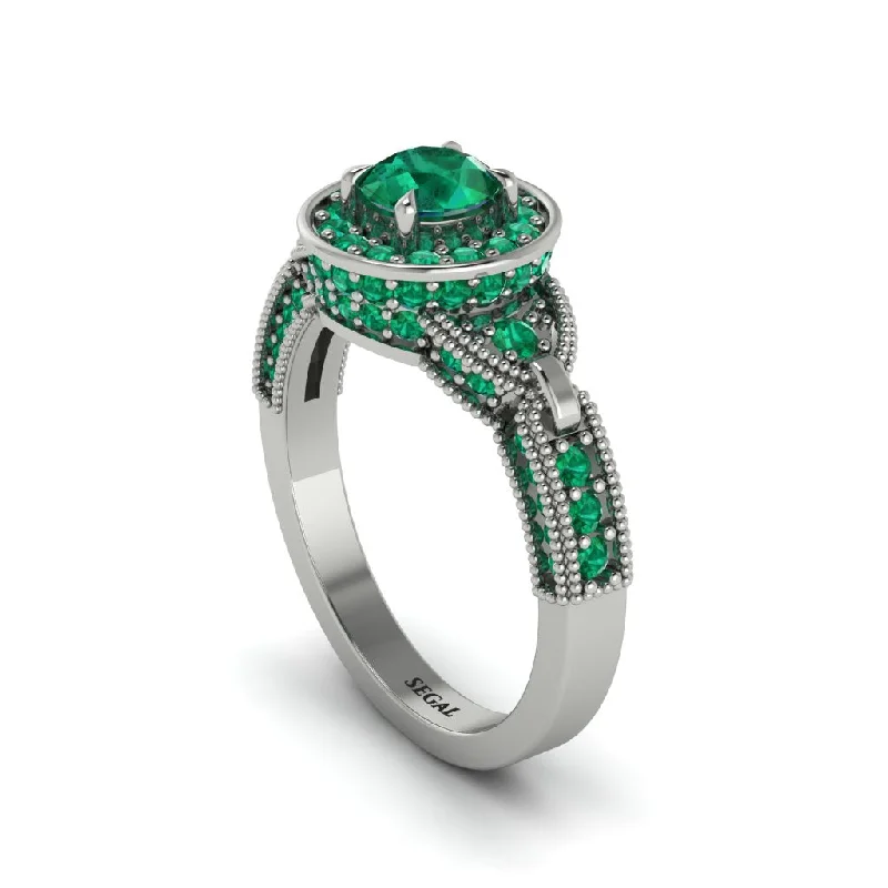 Ladies engagement rings romantic halos-Emerald Double Halo Handmade Engagement Ring - Gracelyn No. 21