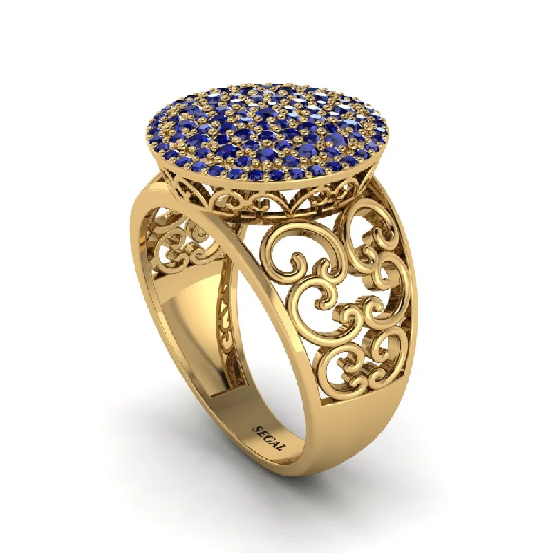 Ladies engagement rings signature halo rings-Sapphire Signet Filigree Pave Engagement Ring - Rylie No. 13