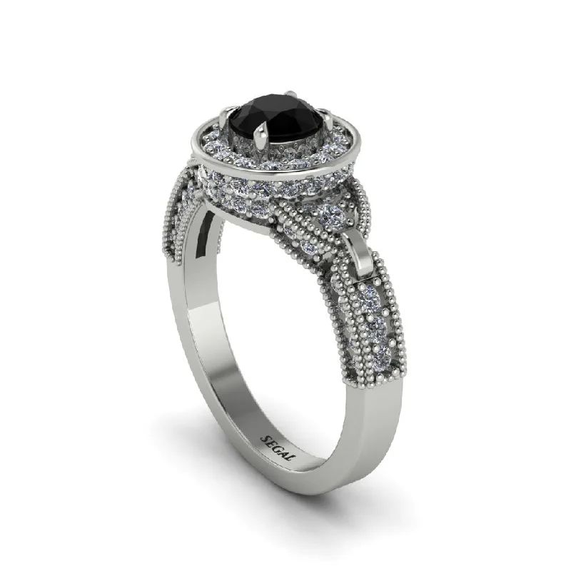 Ladies engagement rings warranty options-Black Diamond Double Halo Handmade Engagement Ring - Gracelyn No. 9