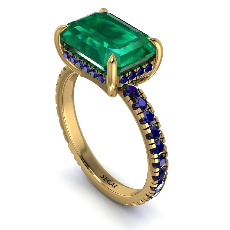 Ladies engagement rings marquise halo rings-Emerald-Cut Emerald Pavé Engagement Ring - Daphne No. 64