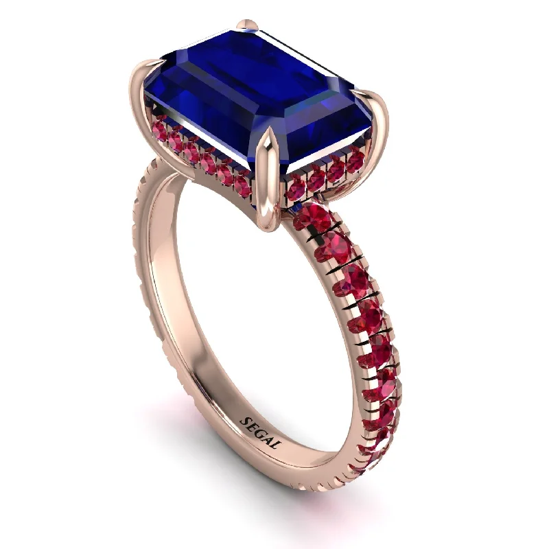 Ladies engagement rings sapphire diamond cuts-Emerald-Cut Sapphire Pavé Engagement Ring - Daphne No. 59