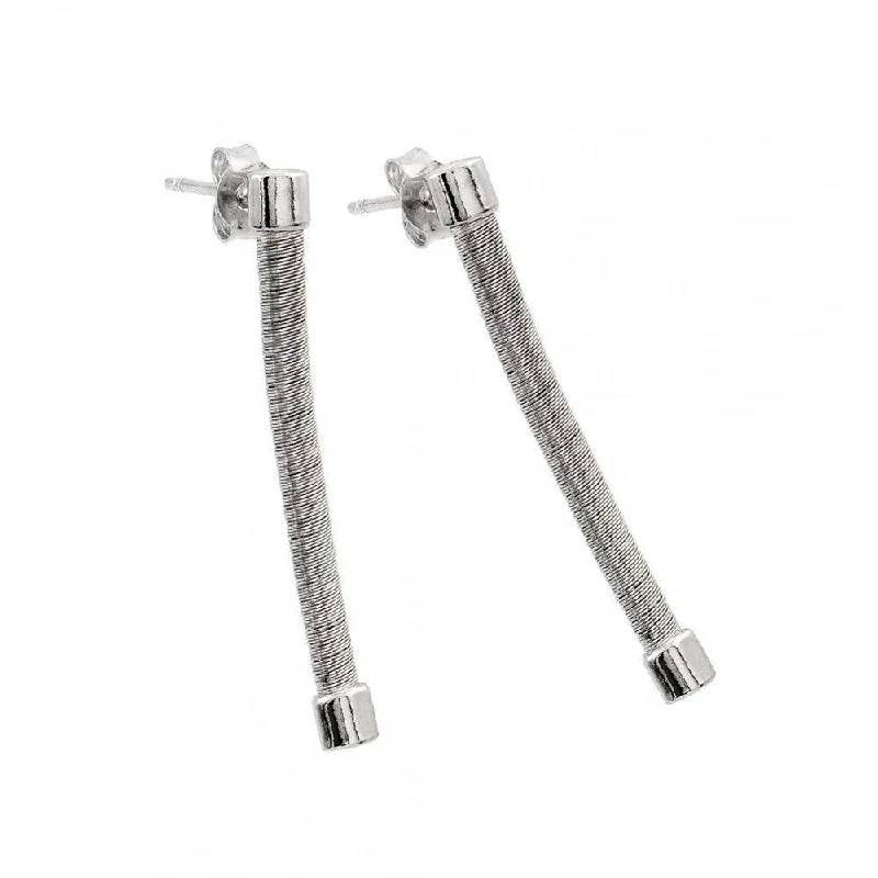 Ladies earrings age-appropriate designs-Silver 925 Rhodium Plated Long Dangling Stud Earrings - ECE001RH