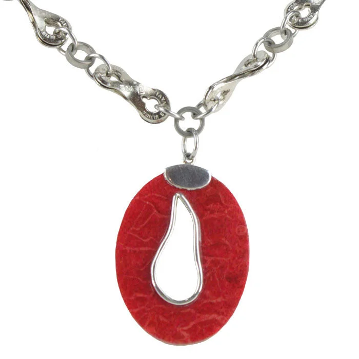 ladies necklace trendy symmetrical-Coral & Sterling Red Tear Drop Necklace