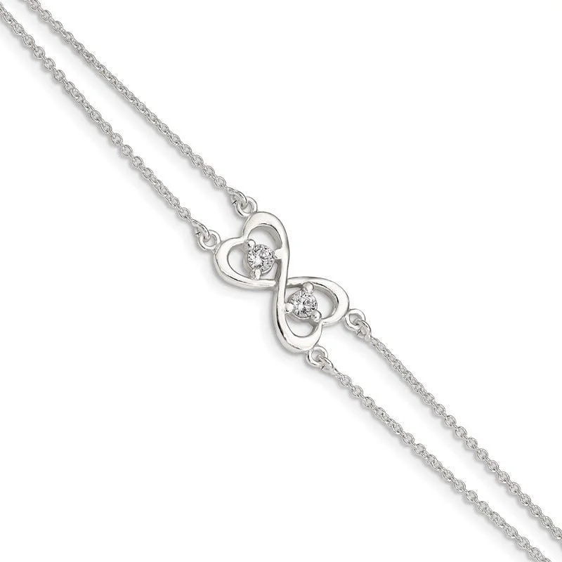 ladies bracelet luxury constellation-Sterling Silver Polished CZ Heart Two-strand Bracelet