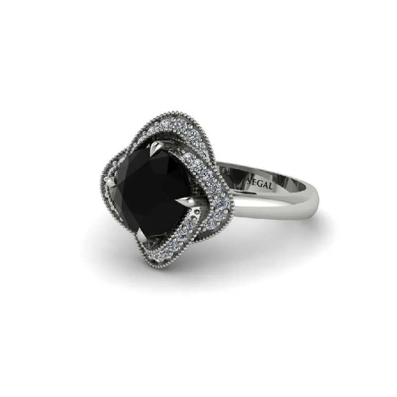 Ladies engagement rings celebrity styles-Black Diamond Floral Infinity Engagement Ring - Brinley No. 9