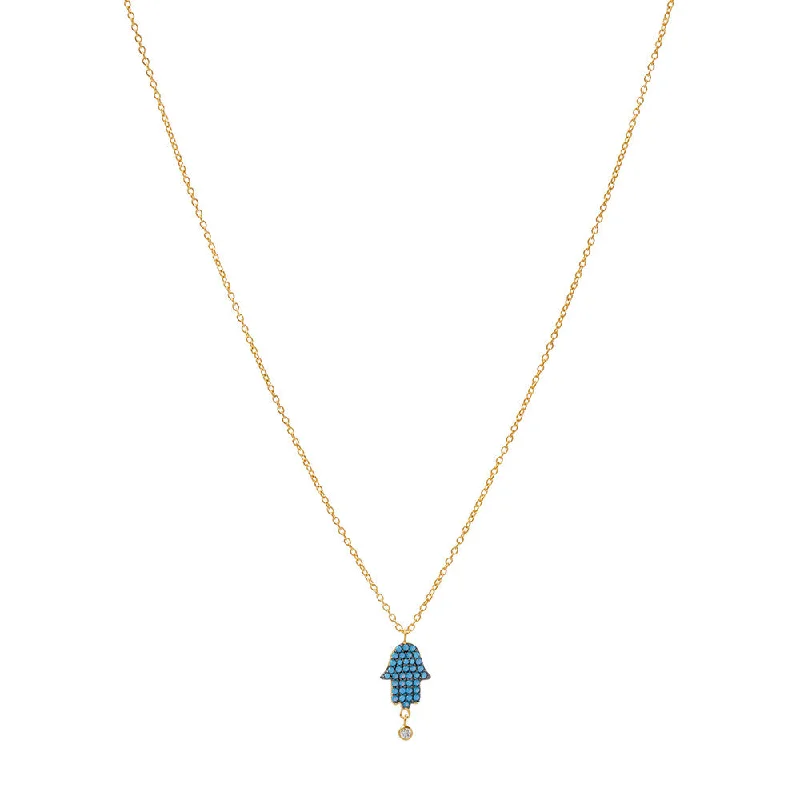 ladies necklace abstract blue sapphire-Turquoise Hamsa Necklace