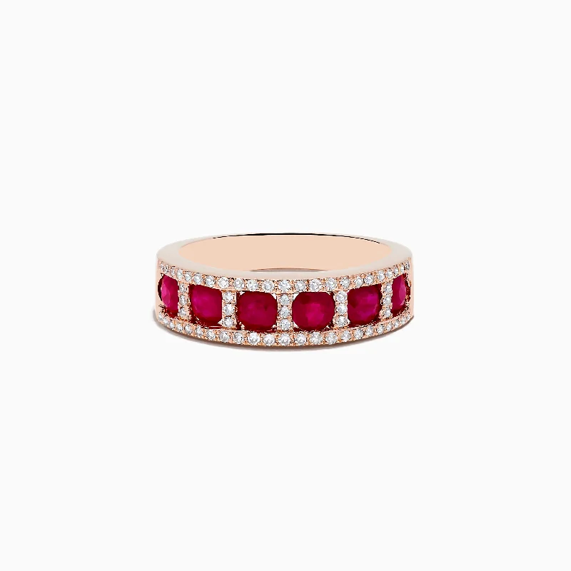 Ladies rings gold-plated finishes-Ruby Royale 14K Rose Gold Ruby and Diamond Band