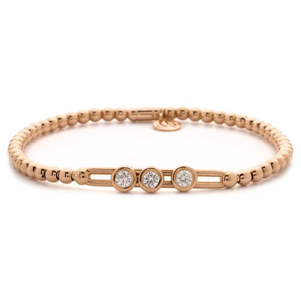 ladies bracelet ruby smooth-Hulchi Belluni Fidget Bracelet with Three Bezel Diamond Moveable Stations Rose Gold Stretch Stackable