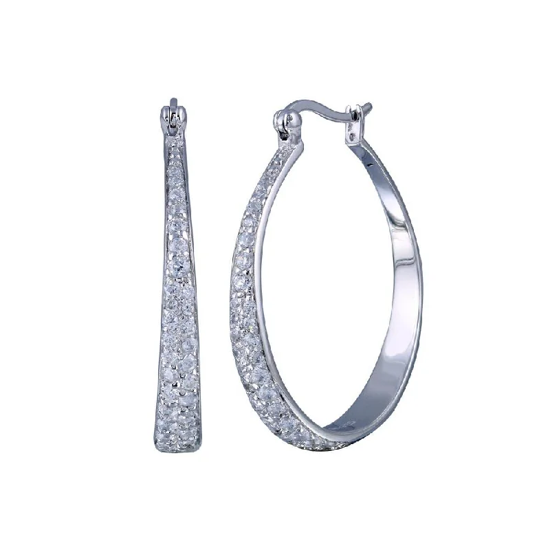 Ladies earrings star motif designs-Silver 925 Rhodium Plated Round CZ Hoop Earrings - STE00253