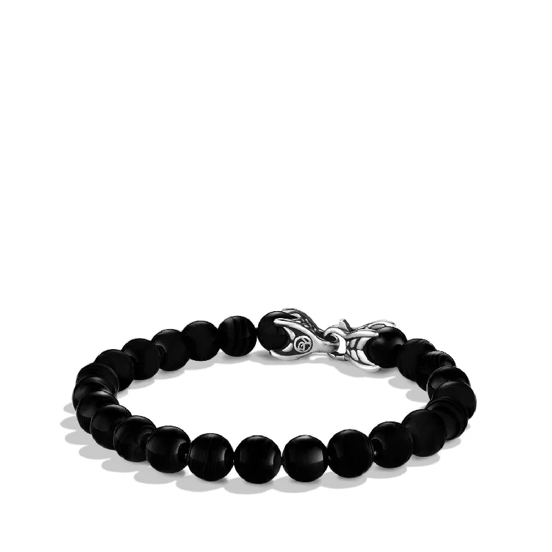 ladies bracelet sculpted pearl-Men's Spiritual Beads Bracelet with Black Onyx 8MM