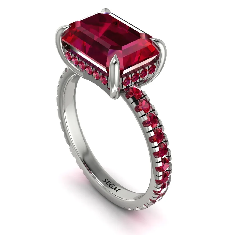 Ladies engagement rings unique solitaire styles-Emerald-Cut Ruby Pavé Engagement Ring - Daphne No. 57