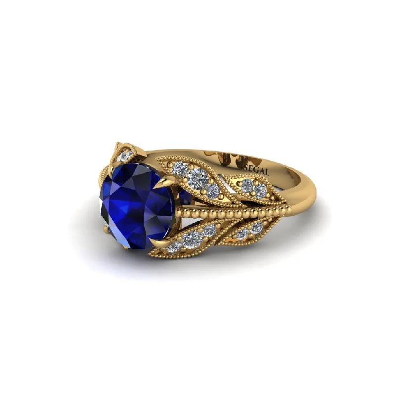 Ladies engagement rings holiday halo bands-Sapphire Majestic Leaf Gold Engagement Ring - Makenna No. 13