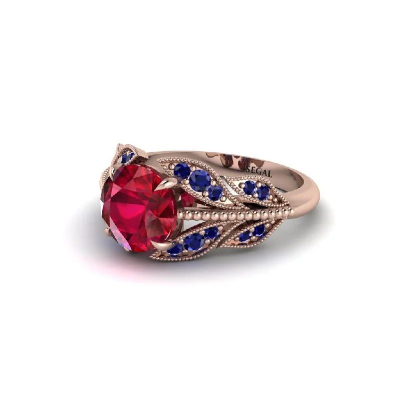 Ladies engagement rings sentimental value-Ruby Majestic Leaf Gold Engagement Ring - Makenna No. 71