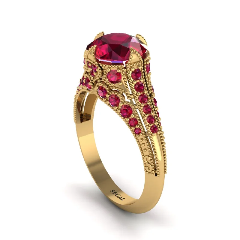 Ladies engagement rings heritage solitaires-Ruby Vintage Crown Engagement Ring - Talia No. 55