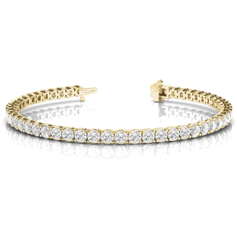 ladies bracelet modern opal-Single Row Prong Set Round Diamond Tennis Bracelet 5.00 Carat 18K Yellow Gold