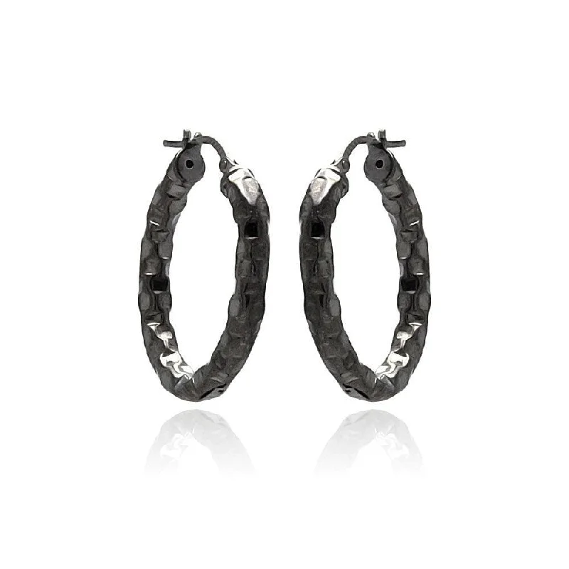 Ladies earrings princess cut designs-Clearance-Silver 925 Black Rhodium Plated Oval Hoop Earrings - ITE00024BLK