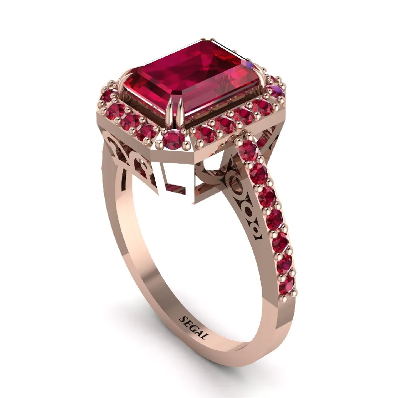 Ladies engagement rings floral motifs-Emerald Cut Ruby Vintage-Inspired Engagement Ring - Addilyn No. 56