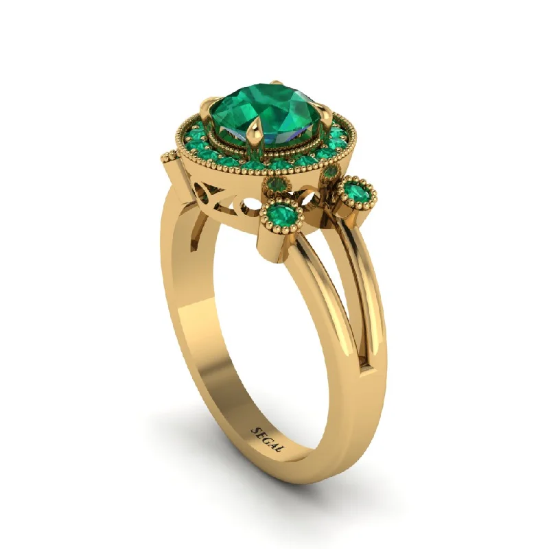 Ladies engagement rings designer halos-Radiant Emerald Halo Gold Engagement Ring - Madilyn No. 19