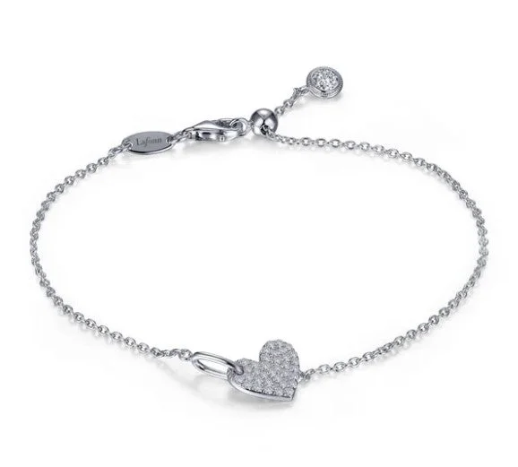 ladies bracelet onyx gothic-Sterling Silver Simulated Diamond Pave Heart Charm Bracelet by Lafonn