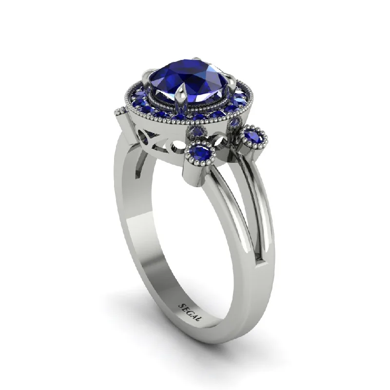 Ladies engagement rings nature-inspired solitaires-Radiant Sapphire Halo Gold Engagement Ring - Madilyn No. 75