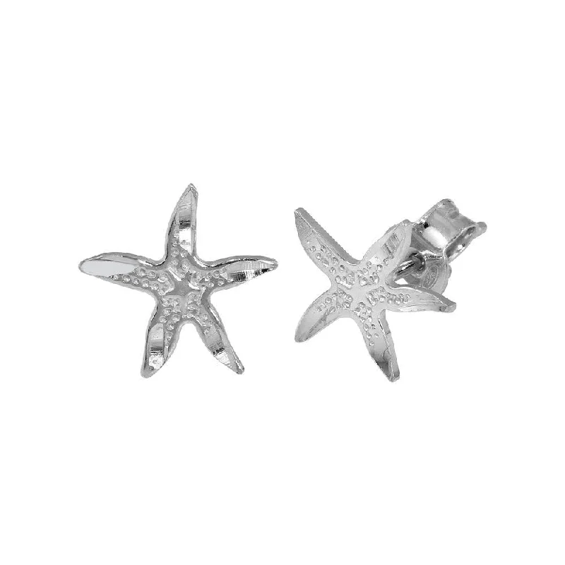 Ladies earrings small batch earrings-Rhodium Plated 925 Sterling Silver DC Starfish Earrings - ECE00044RH