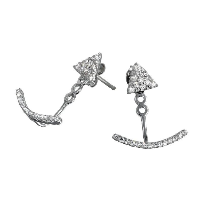 Ladies earrings romantic matching sets-Rhodium Plated 925 Sterling Silver Curve CZ Front and Back Earrings - BGE00554