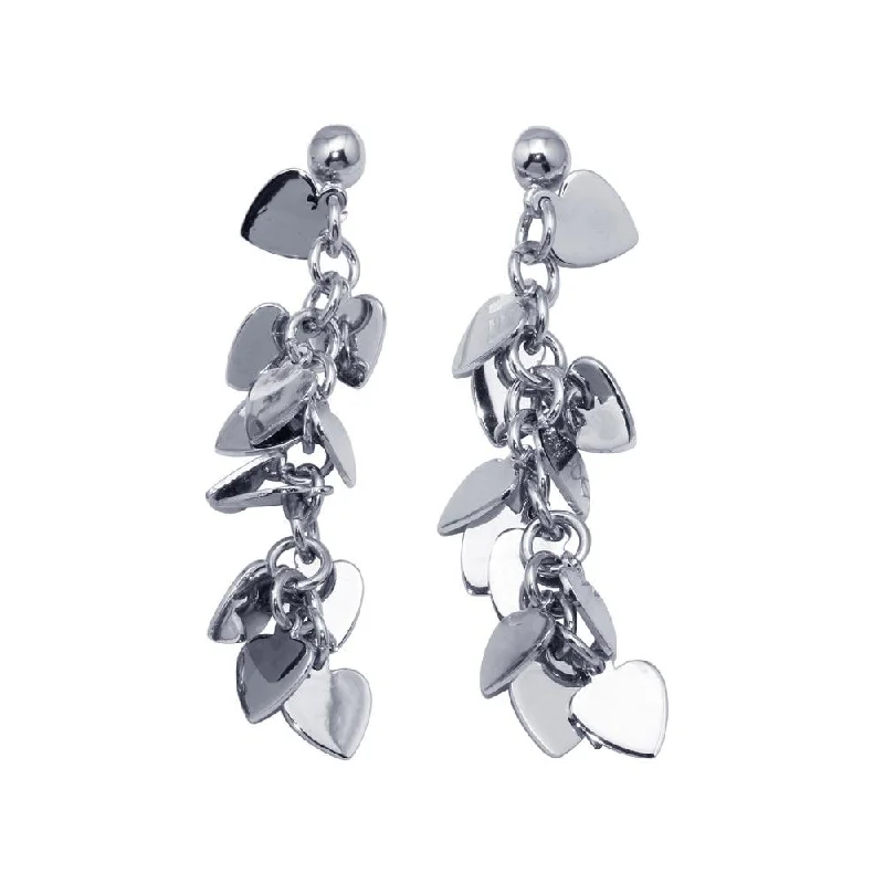 Ladies earrings physical store locations-Silver 925 Rhodium Plated Multiple Dangling Solid Heart Stud Earrings - DSE00034