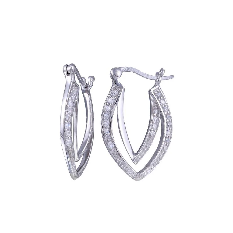 Ladies earrings flexible drop earrings-Clearance-Silver 925 Rhodium Plated CZ Curvy Marquis Open Hoop Earrings - STE00460