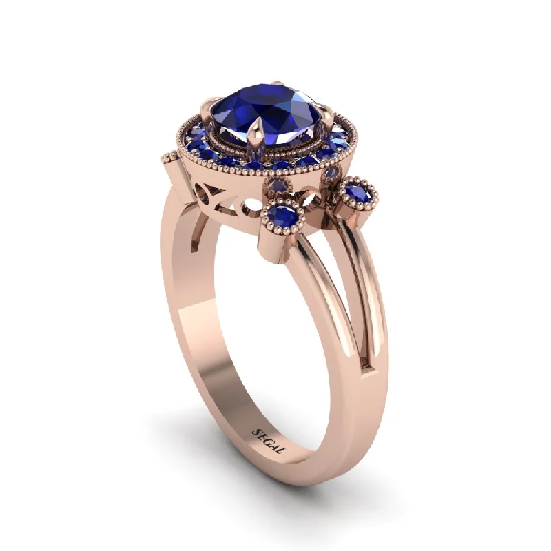 Ladies engagement rings infinity diamond cuts-Radiant Sapphire Halo Gold Engagement Ring - Madilyn No. 74