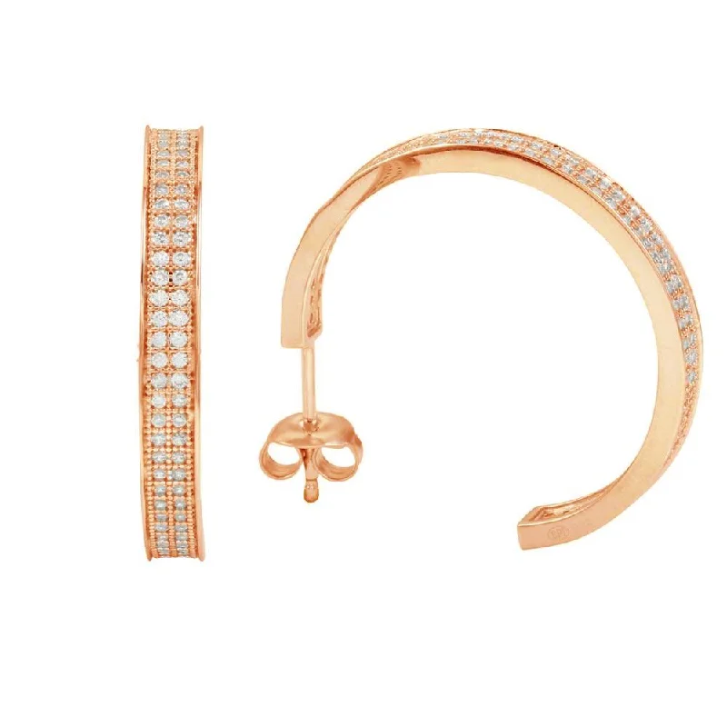 Ladies earrings office-friendly elegance-Silver 925 Rose Gold Plated Channel Clear CZ Hoop Earring - GME00003RGP