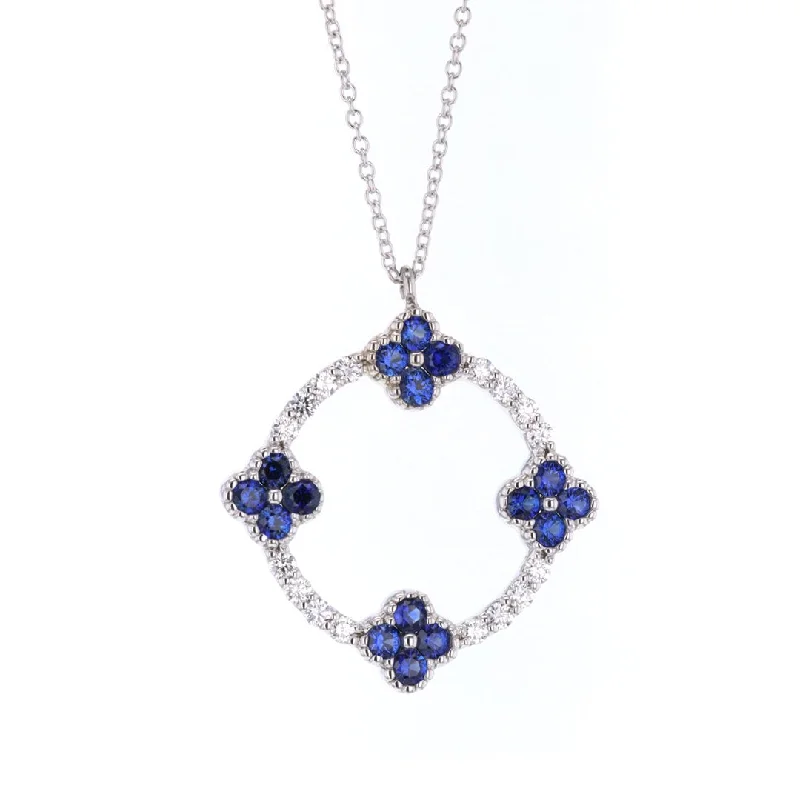 ladies necklace elegant tassel-Blue Sapphire & Diamond Pendant Necklace