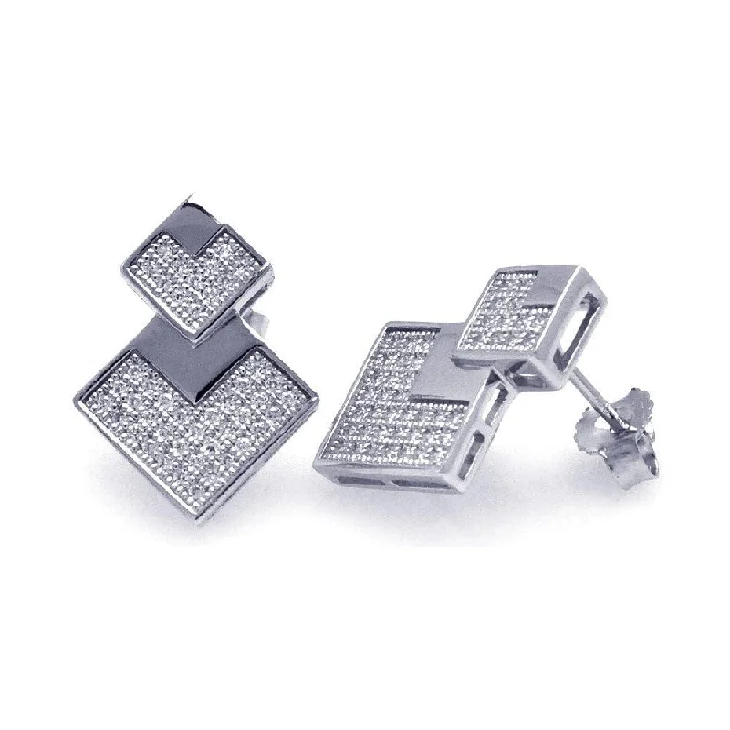 Ladies earrings lightweight comfort designs-Silver 925 Rhodium Plated Micro Pave Clear Graduate Square CZ Stud Earrings - ACE00036