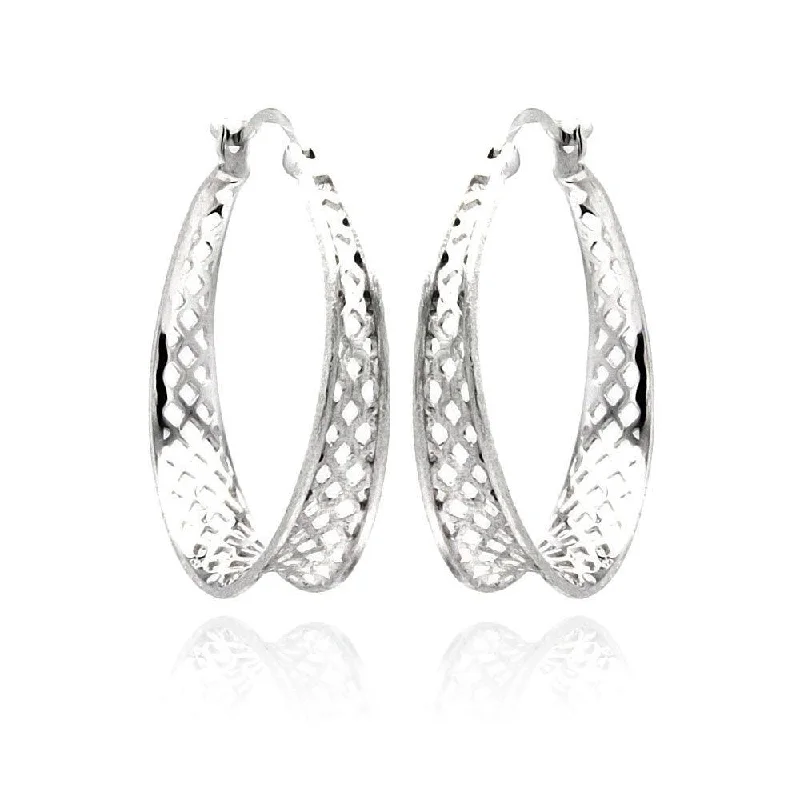 Ladies earrings infinity symbol designs-Clearance-Silver 925 Rhodium Plated CZ Hoop Earrings - STE00890