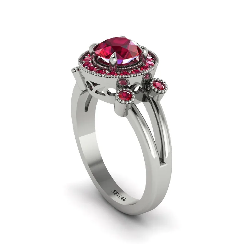 Ladies engagement rings bold halo styles-Radiant Ruby Halo Gold Engagement Ring - Madilyn No. 57