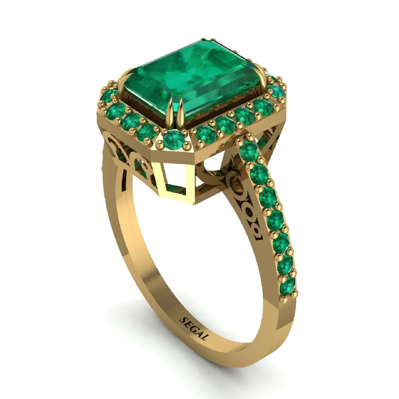 Ladies engagement rings mixed cut diamonds-Emerald Cut Emerald Vintage-Inspired Engagement Ring - Addilyn No. 19