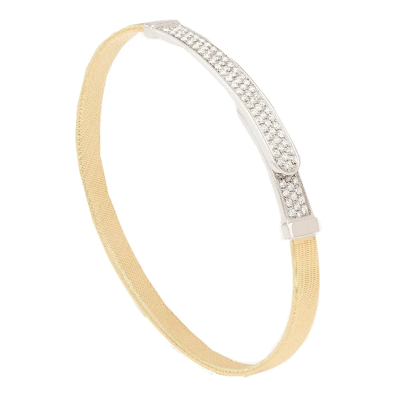 ladies bracelet high-end leaf-Marco Bicego 18K Yellow & White Gold Masai Coil and Diamond Pave Bangle Bracelet, Thin