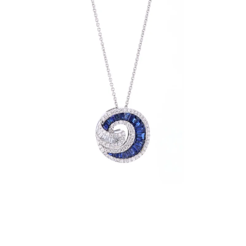 ladies necklace vintage ruby-Blue Sapphire & Diamond Pendant Necklace