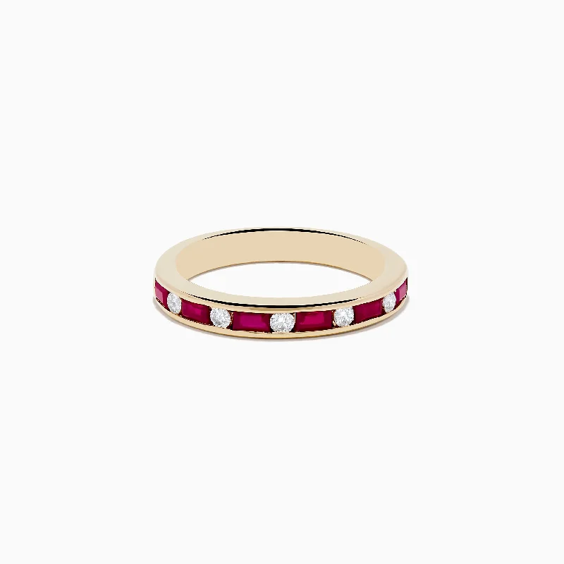 Ladies rings double halo designs-Ruby Royal 14K Yellow Gold Ruby and Diamond Channel-Set Stacking Band, 0.72 TCW