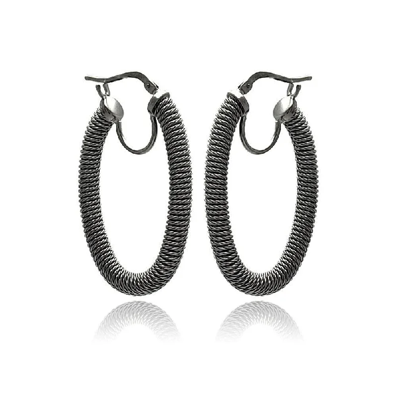 Ladies earrings raw stone earrings-Clearance-Silver 925 Black Rhodium Plated Hoop Earrings - ITE00044BLK