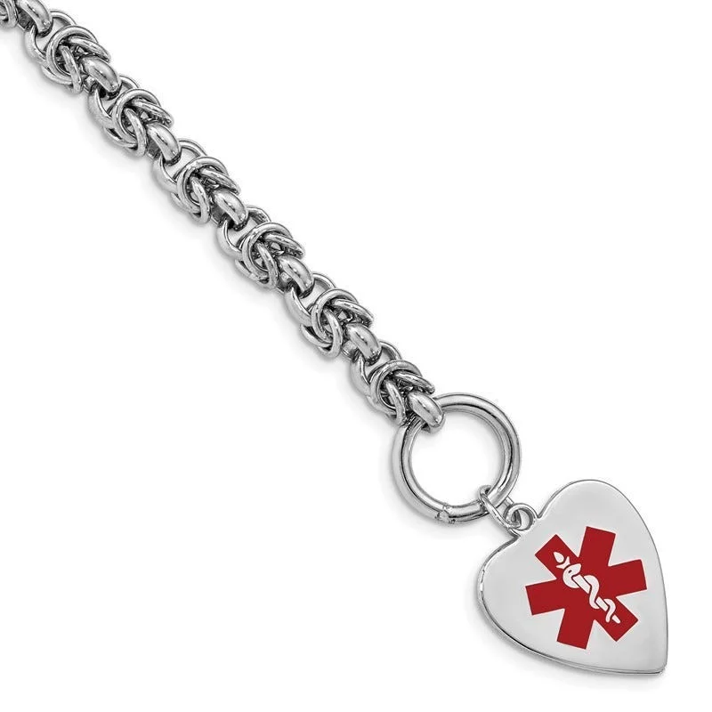 ladies bracelet designer leaf-Sterling Silver RH-pltd Engraveable Enamel Heart Medical ID Bracelet