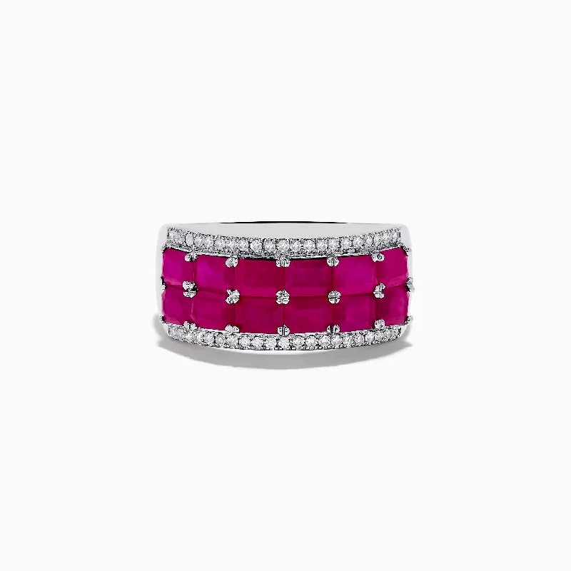 Ladies rings asymmetrical design picks-Ruby Royale 14K White Gold Emerald Cut Double Row Ruby Band